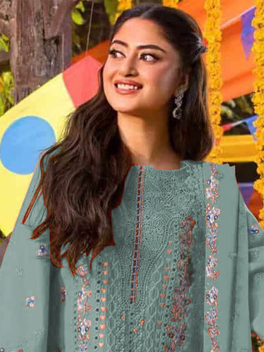 Sky Chiffon Embroidery Zari Sequins Wedding Party Festival Casual Palazzo Pant Salwar Kameez