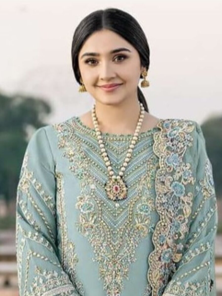 Sky Chiffon Embroidery Zari Sequins Wedding Party Festival Casual Palazzo Pant Salwar Kameez