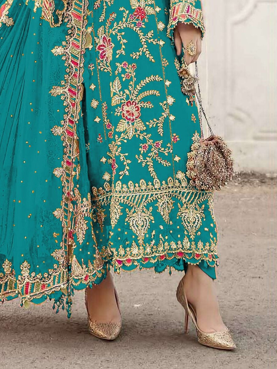 Sky Chiffon Embroidery Zari Sequins Wedding Party Festival Engagement Pant Salwar Kameez