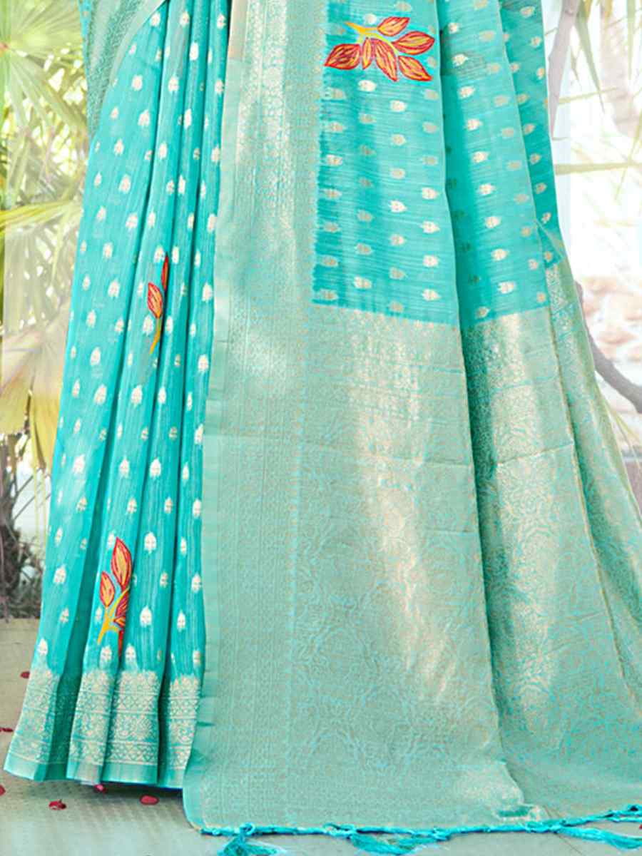 Sky Cotton Handwoven Wedding Festival Heavy Border Saree
