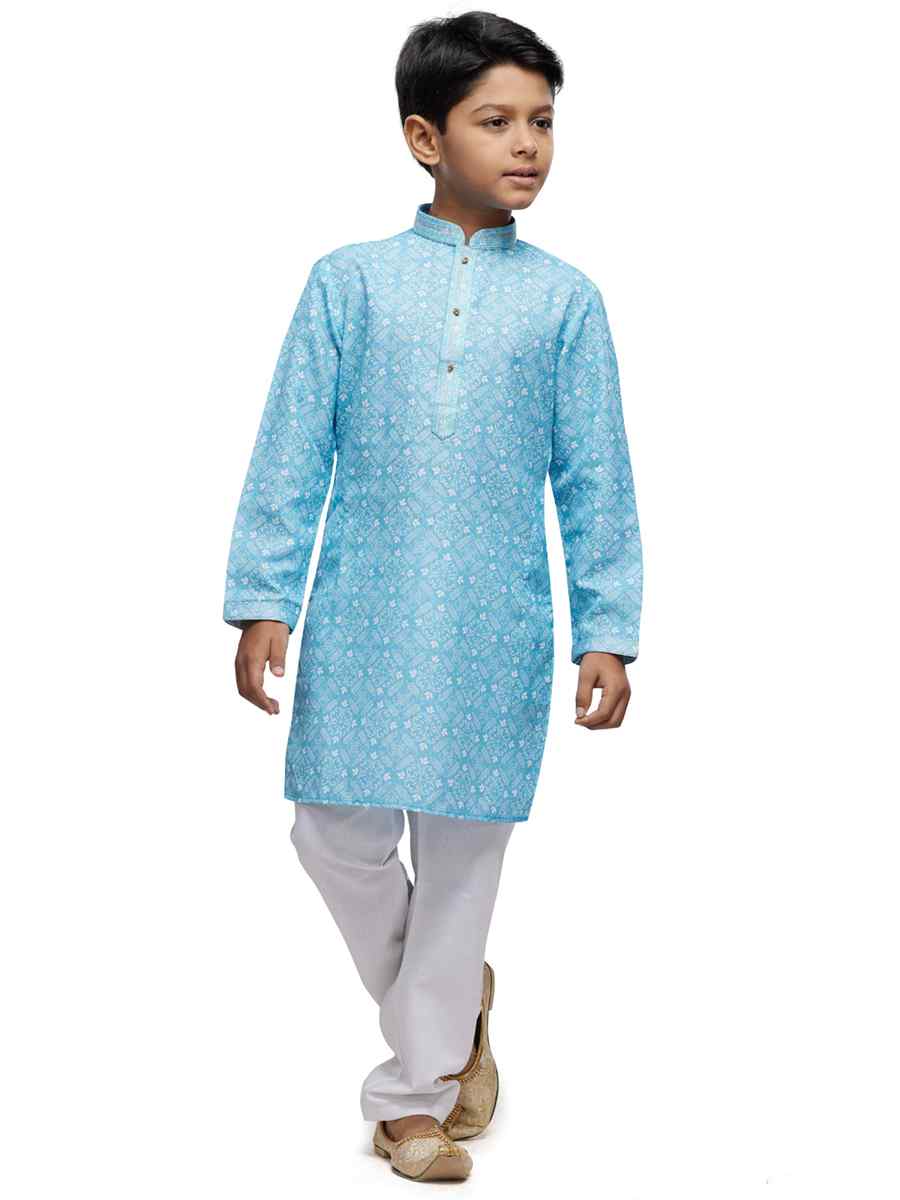 Sky Cotton Printed Festival Party Kurta