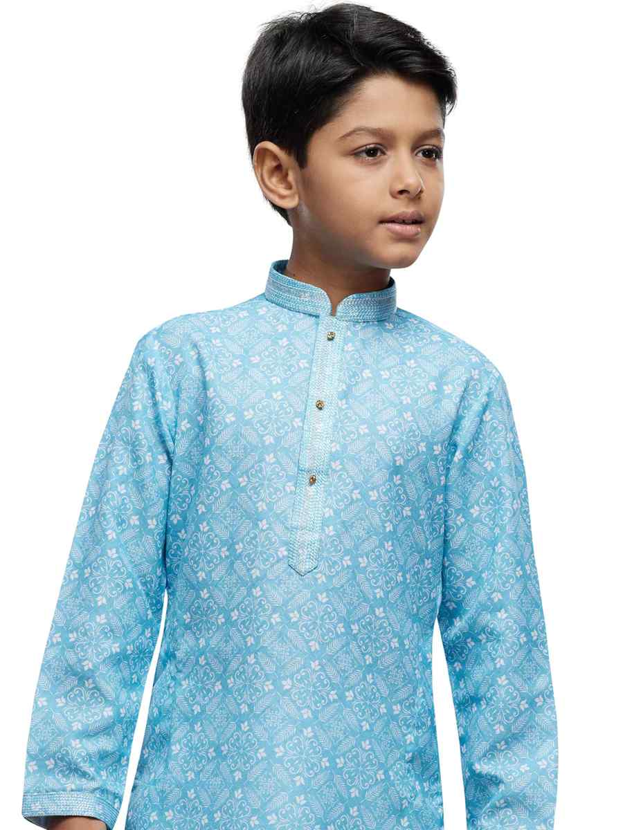 Sky Cotton Printed Festival Party Kurta