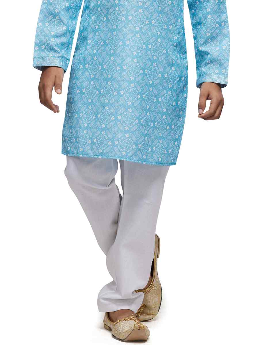 Sky Cotton Printed Festival Party Kurta