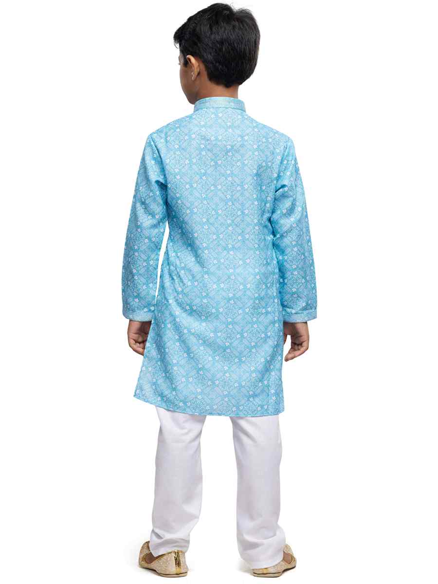 Sky Cotton Printed Festival Party Kurta