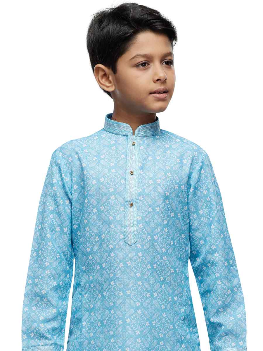 Sky Cotton Printed Festival Party Kurta