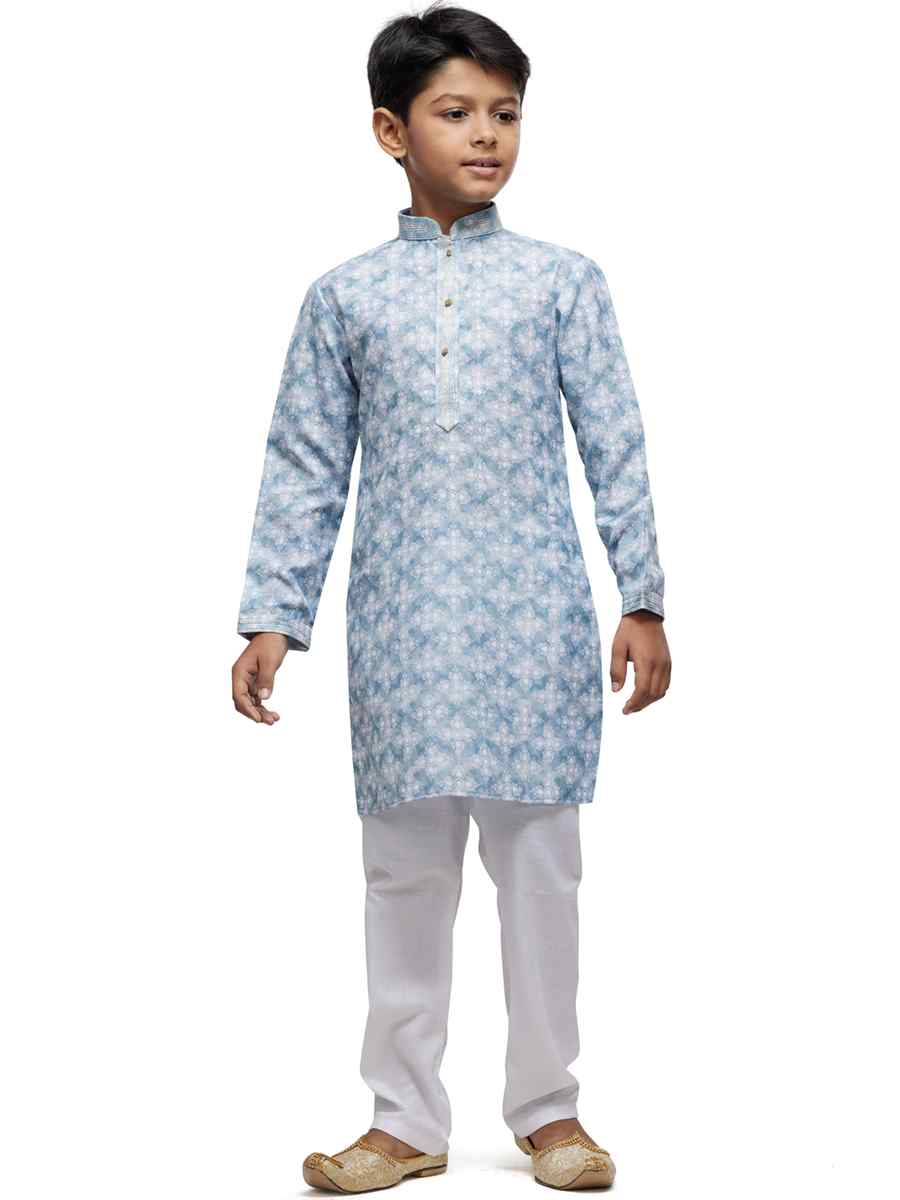 Sky Cotton Printed Festival Party Kurta