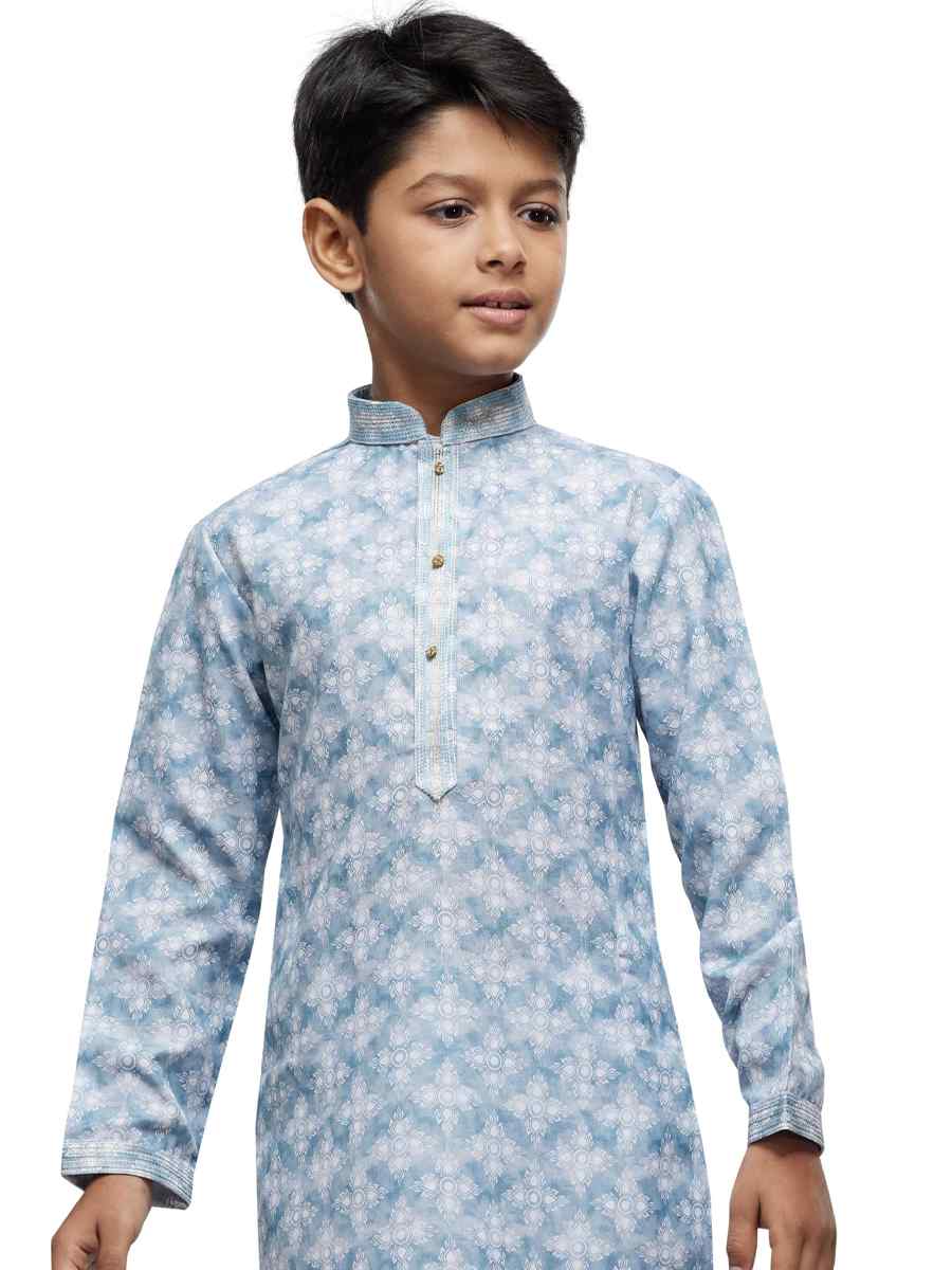 Sky Cotton Printed Festival Party Kurta