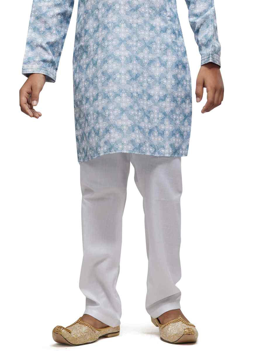 Sky Cotton Printed Festival Party Kurta