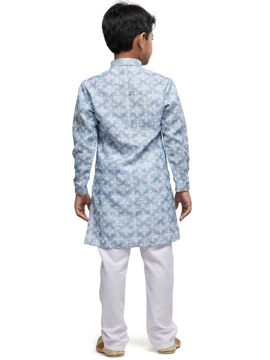 Sky Cotton Printed Festival Party Kurta