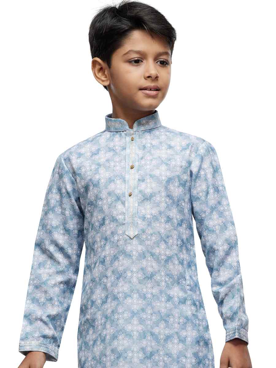 Sky Cotton Printed Festival Party Kurta