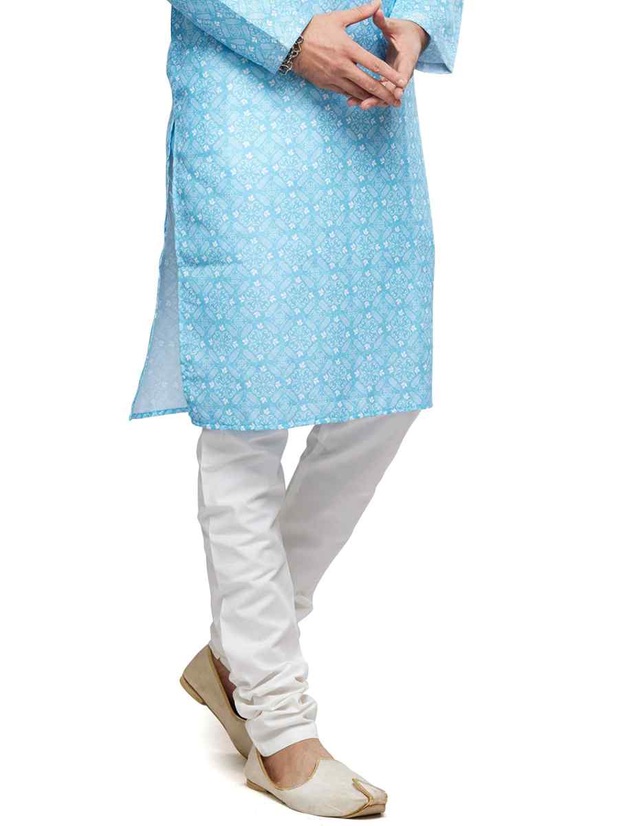 Sky Cotton Woven Festival Party Kurta