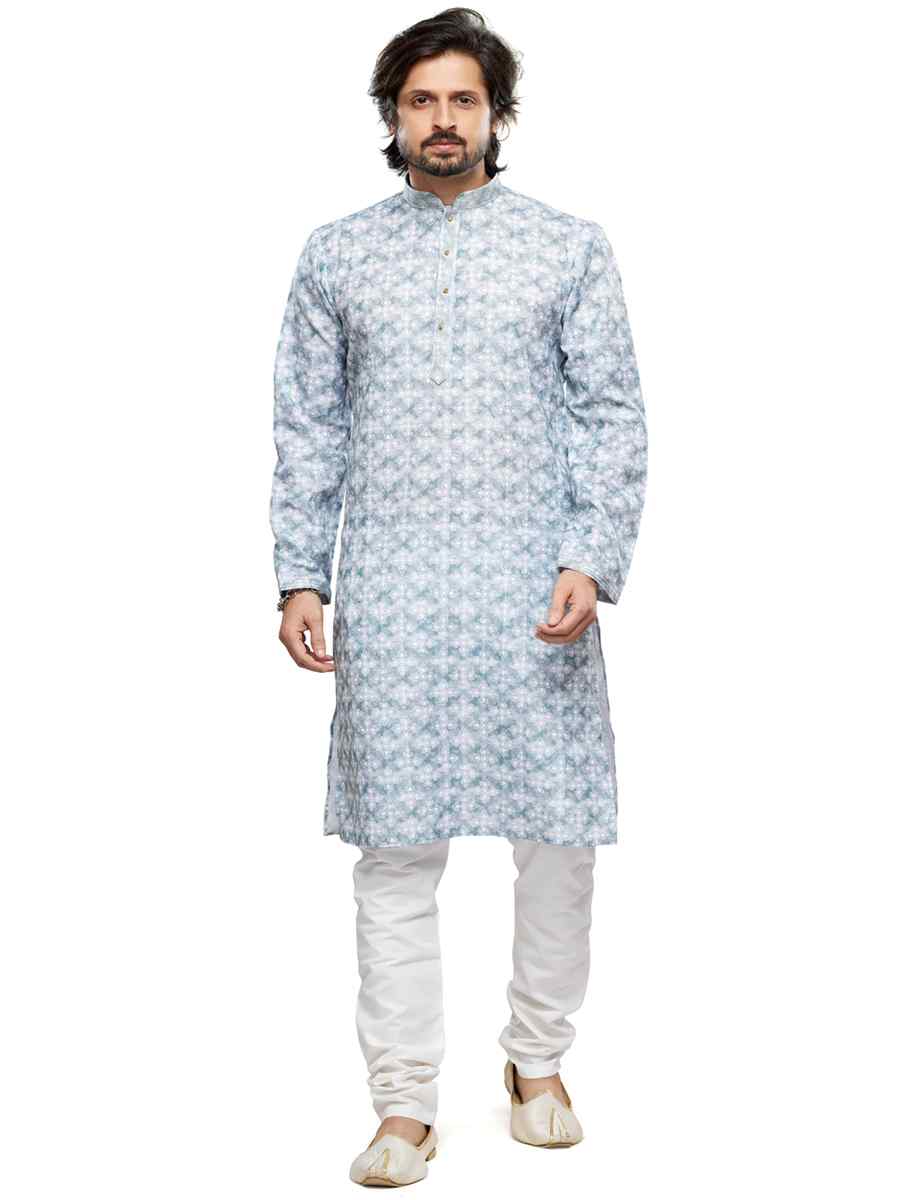 Sky Cotton Woven Festival Party Kurta