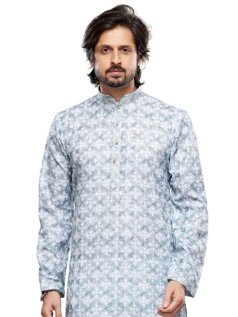 Sky Cotton Woven Festival Party Kurta