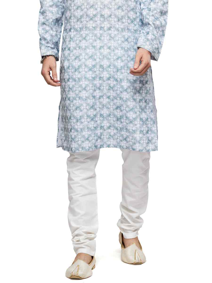 Sky Cotton Woven Festival Party Kurta