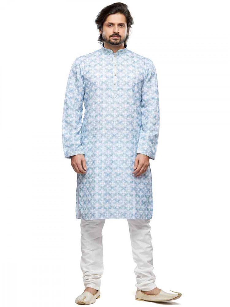 Sky Cotton Woven Festival Party Kurta