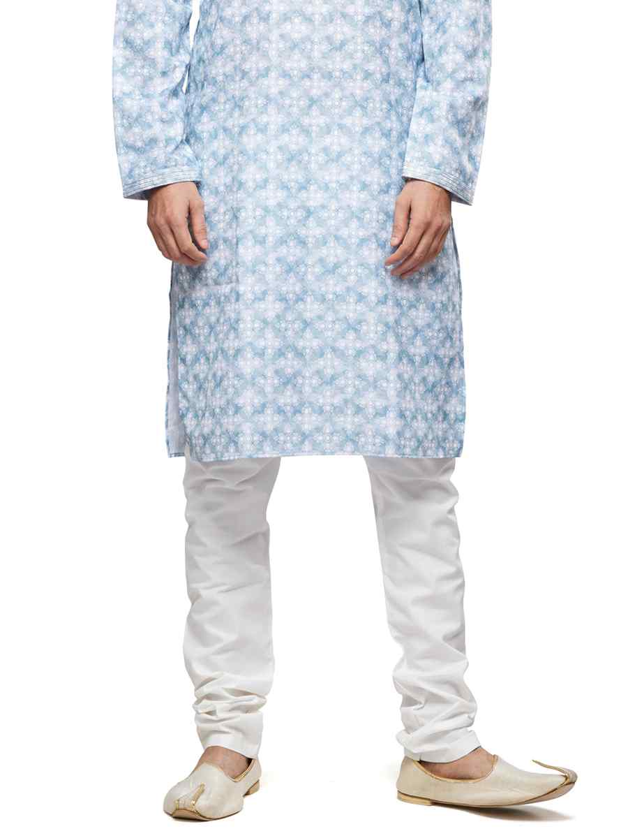 Sky Cotton Woven Festival Party Kurta