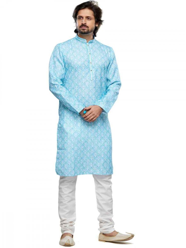 Sky Cotton Woven Festival Party Kurta