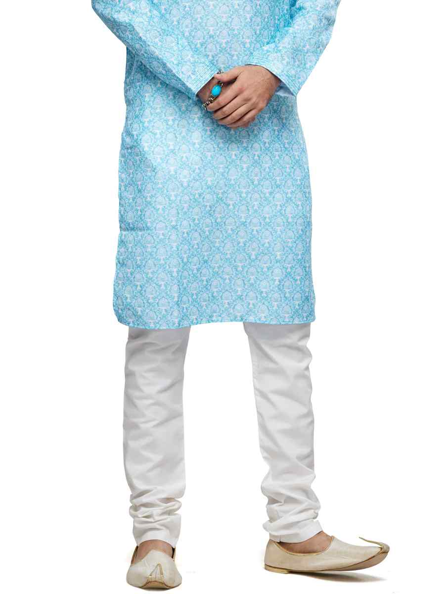 Sky Cotton Woven Festival Party Kurta