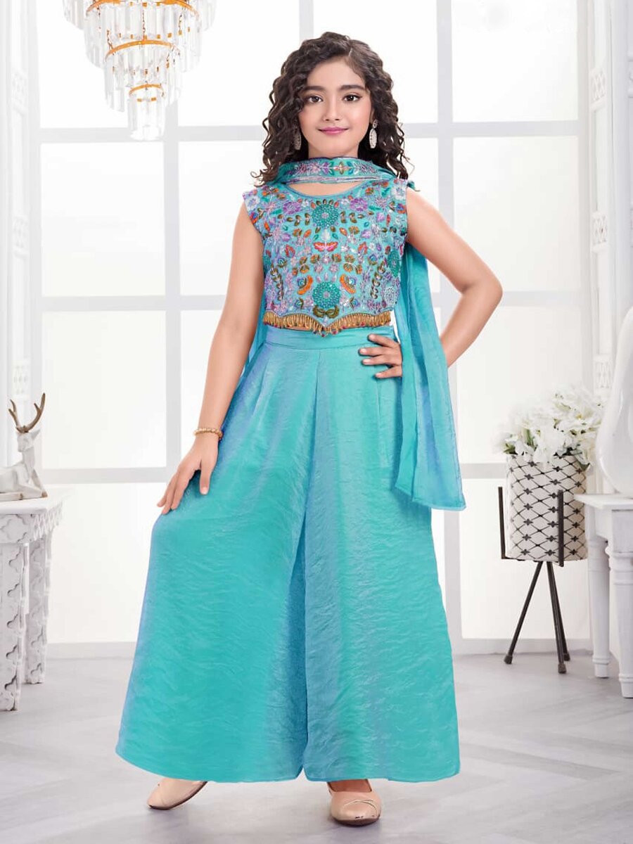 Sky Fandy Silk Embroidered Traditional Ethnic Casual Festival Party Wedding Salwars Girls Wear