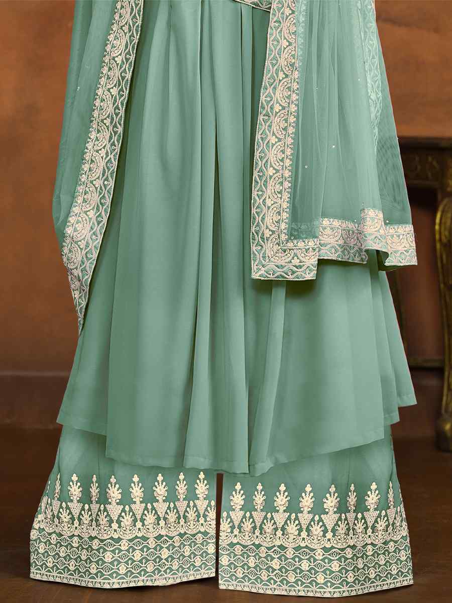 Sky Faux Georgette Embroidered Festival Wedding Anarkali Salwar Kameez