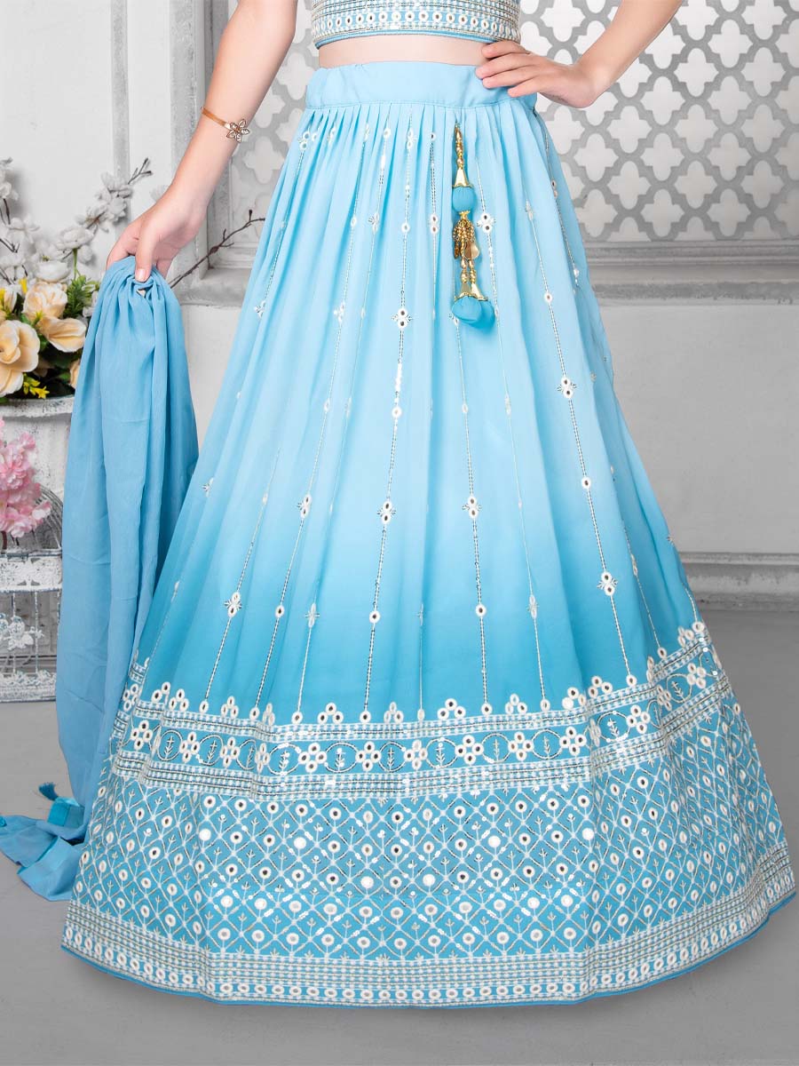 Sky Faux Georgette Embroidered Wedding Party Lehengas Girls Wear