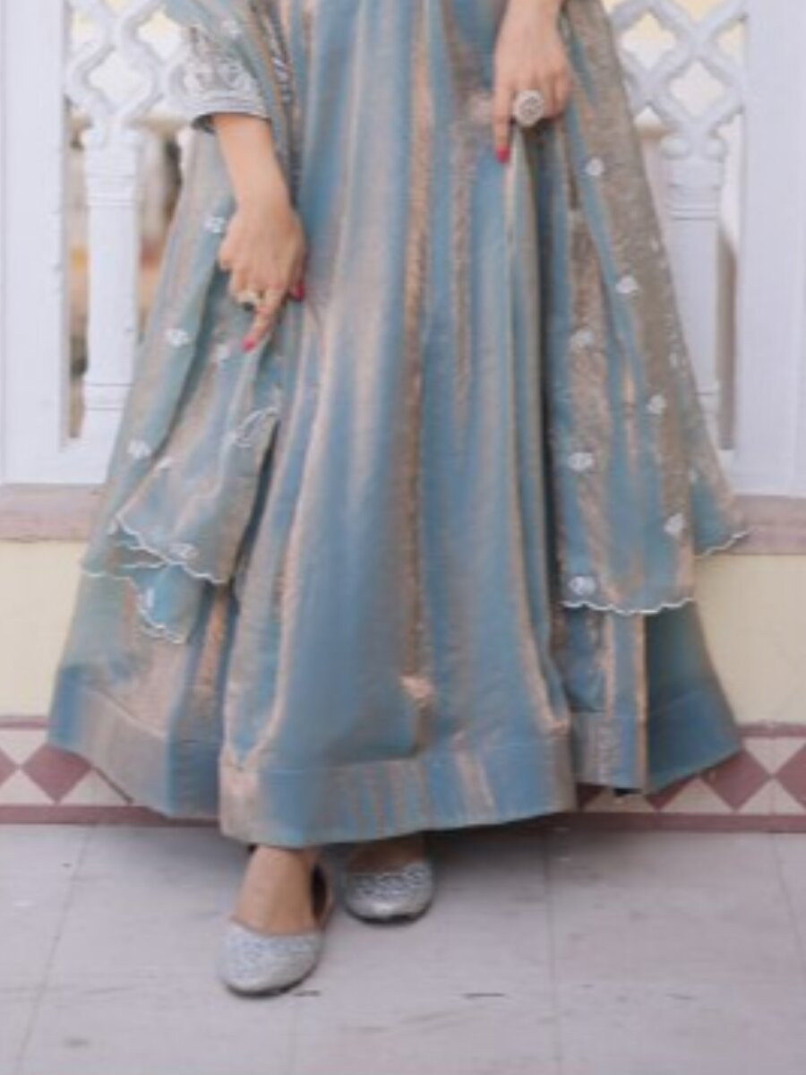 Sky Fendi Satin Silk Embroidery Sequins Wedding Party Festival Ready Anarkali Salwar Kameez