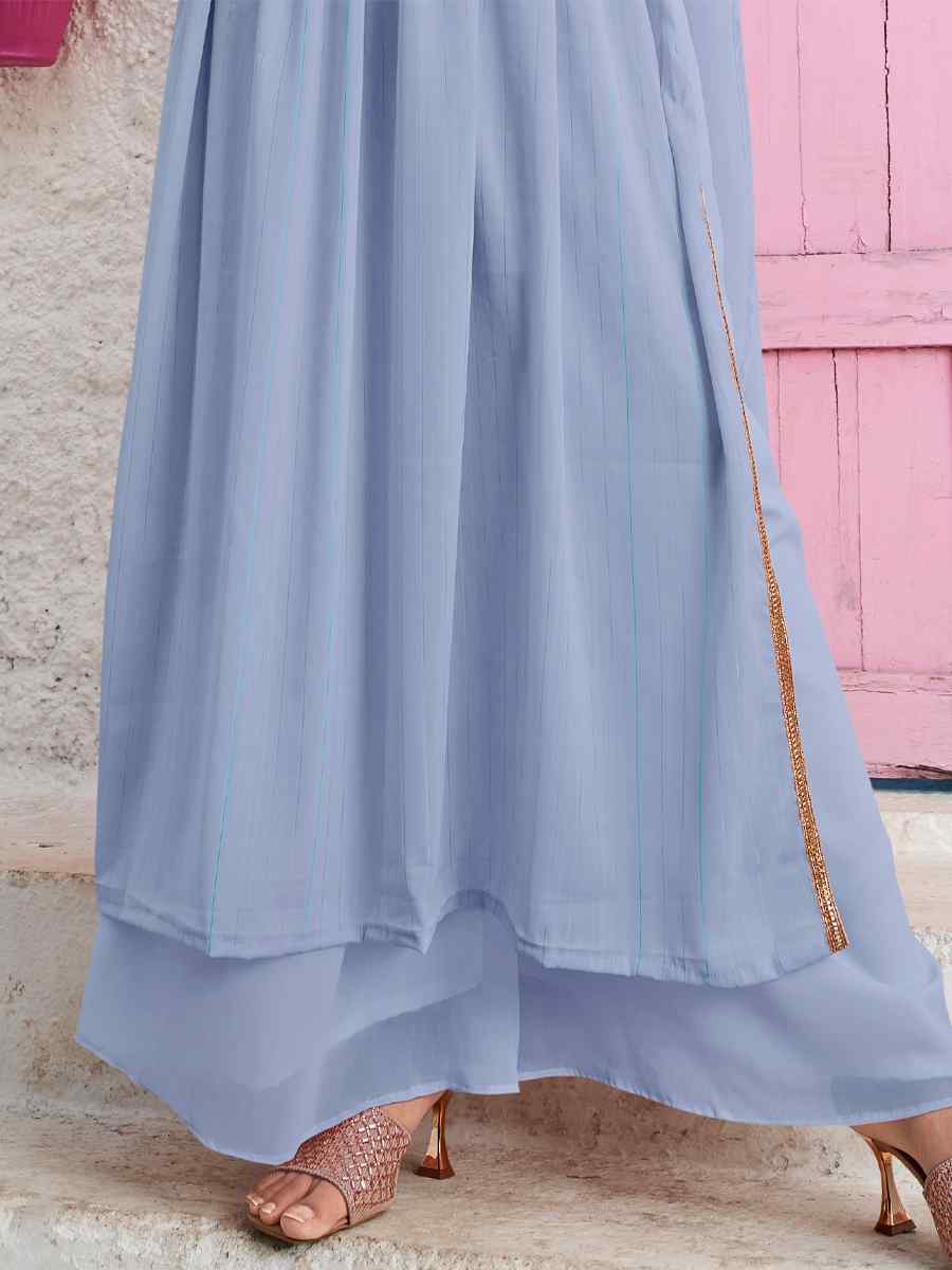 Sky Georgette Embroidered Festival Party Ready Anarkali Salwar Kameez