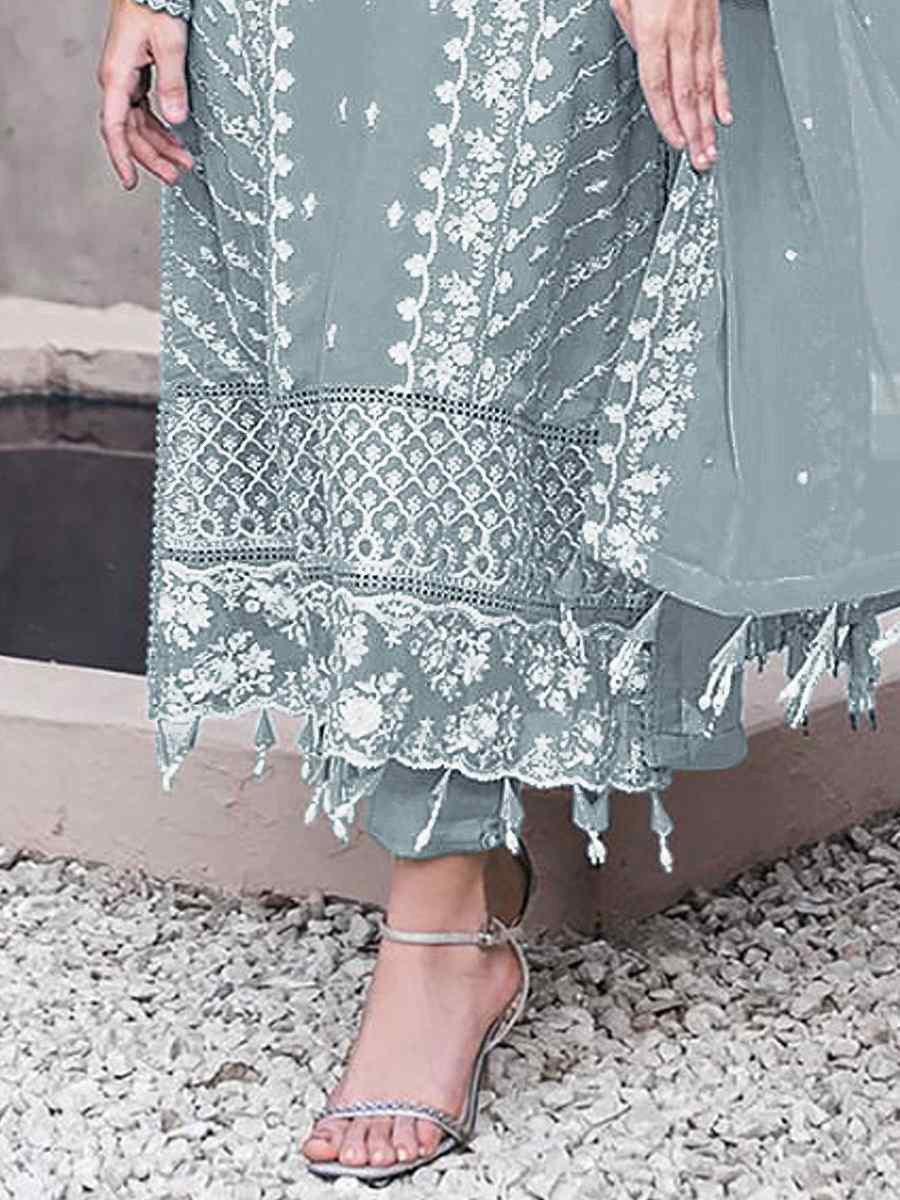 Sky Georgette Embroidered Festival Wedding Pant Salwar Kameez