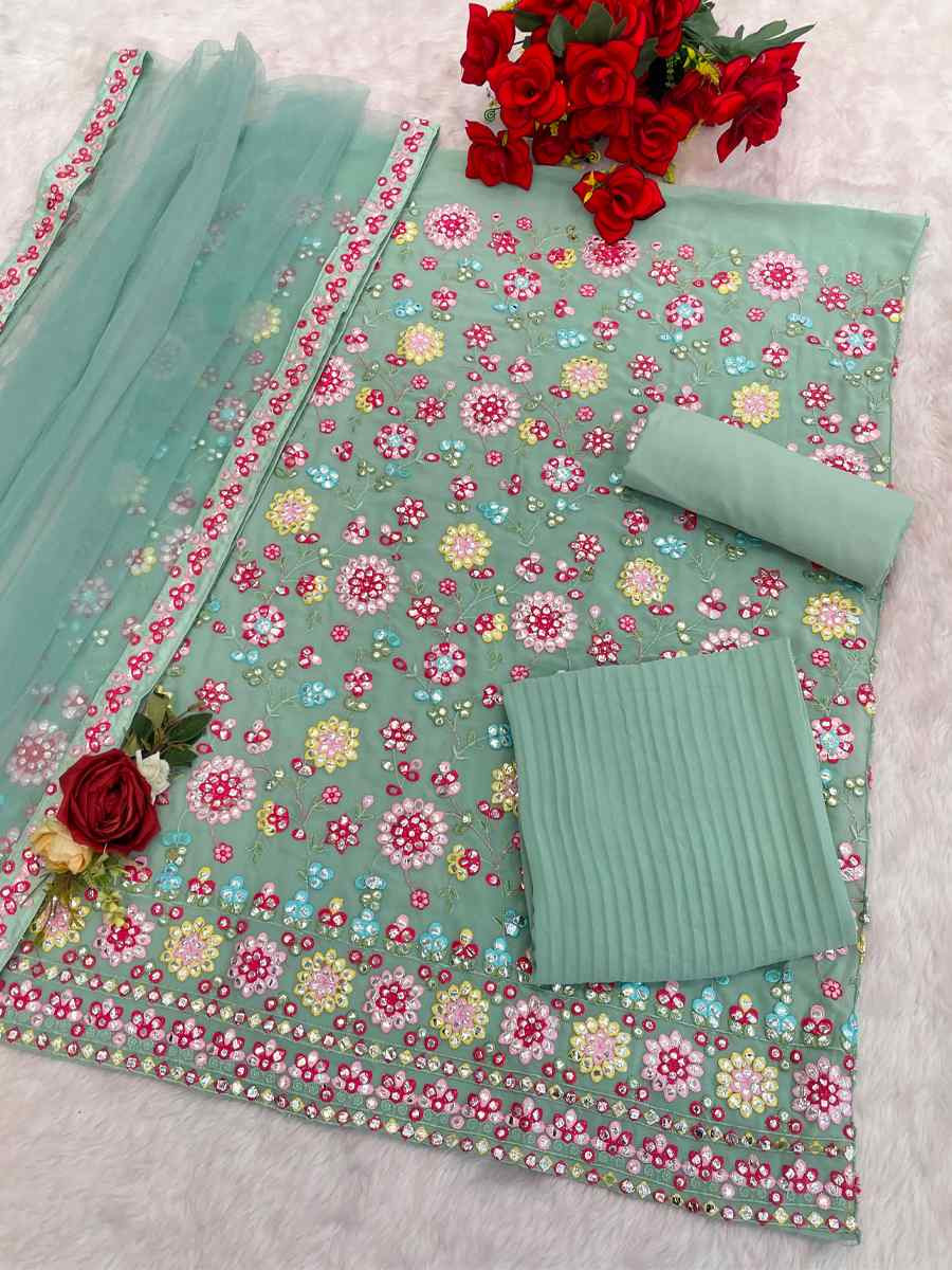 Sky Georgette Embroidered Festival Wedding Sharara Pant Salwar Kameez