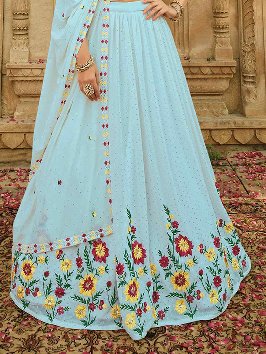 Sky Georgette Embroidered Wedding Festival Circular Lehenga Choli
