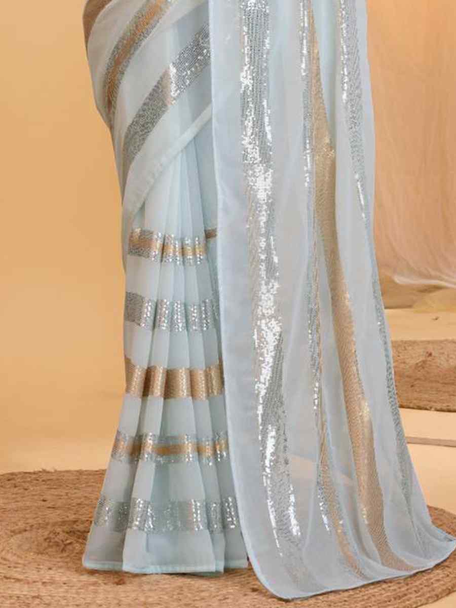 Sky Georgette Handwoven Casual Festival Classic Style Saree