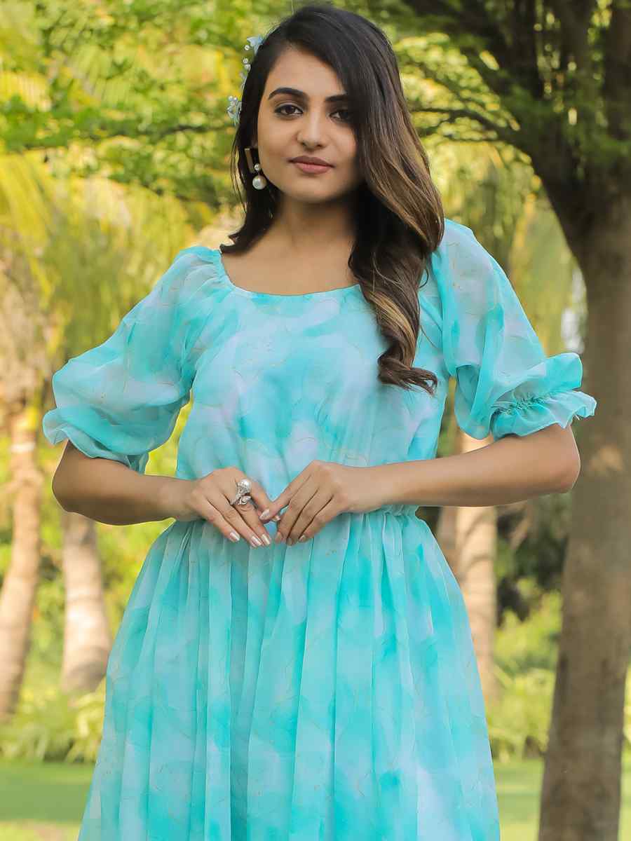 Sky Georgette Printed Festival Casual Gown