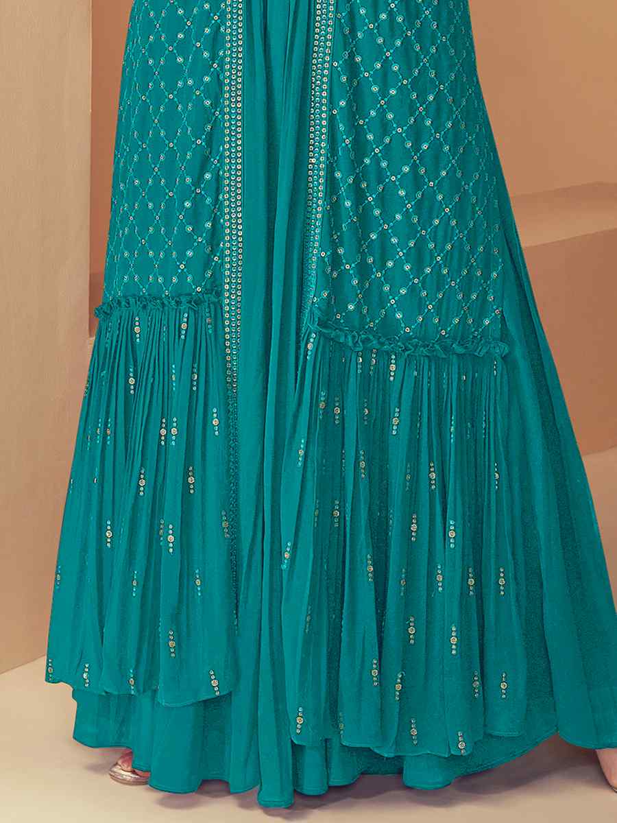 Sky Green Heavy Faux Georgette Embroidered Festival Wedding Anarkali Salwar Kameez
