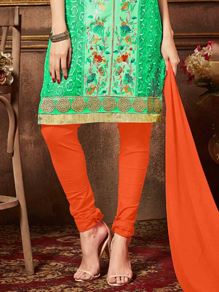 Sky Green Heavy Glass Cotton Embroidered Casual Festival Churidar Salwar Kameez