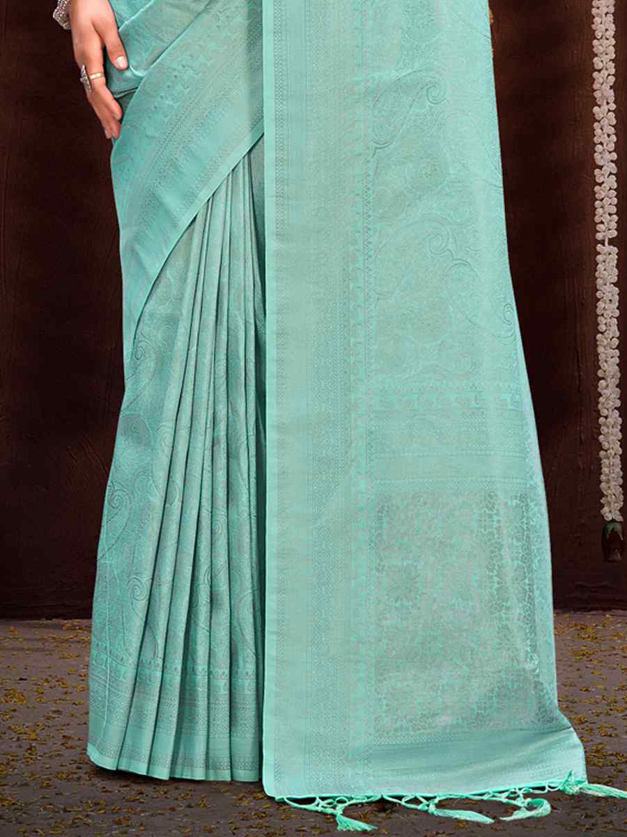 Sky Green Kanjivaram Silk Printed Wedding Festival Classic Style Saree