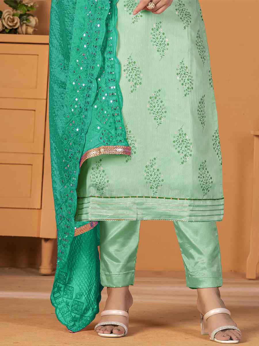 Sky Green Modal Silk Embroidered Casual Festival Pant Salwar Kameez