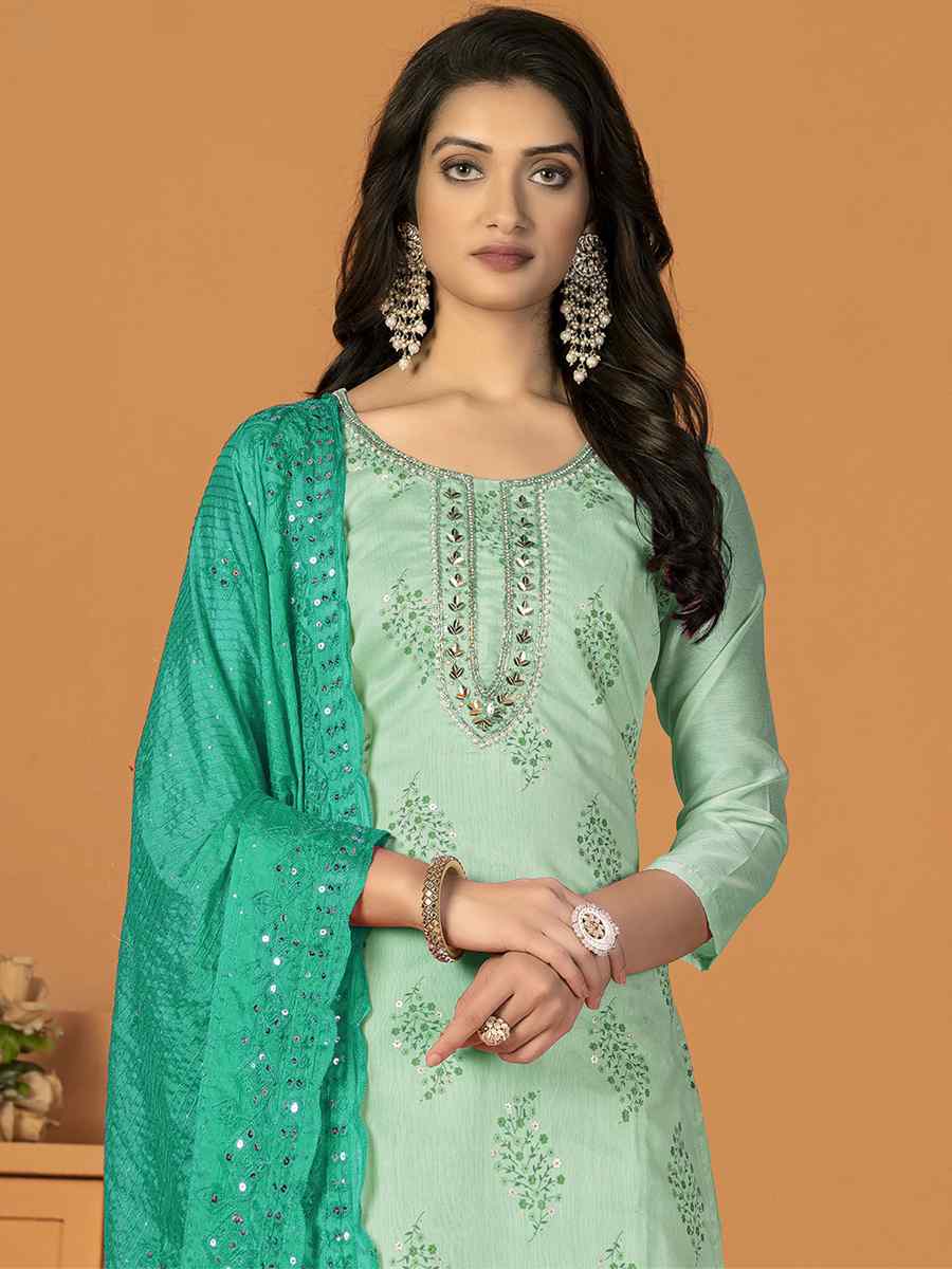 Sky Green Modal Silk Embroidered Casual Festival Pant Salwar Kameez