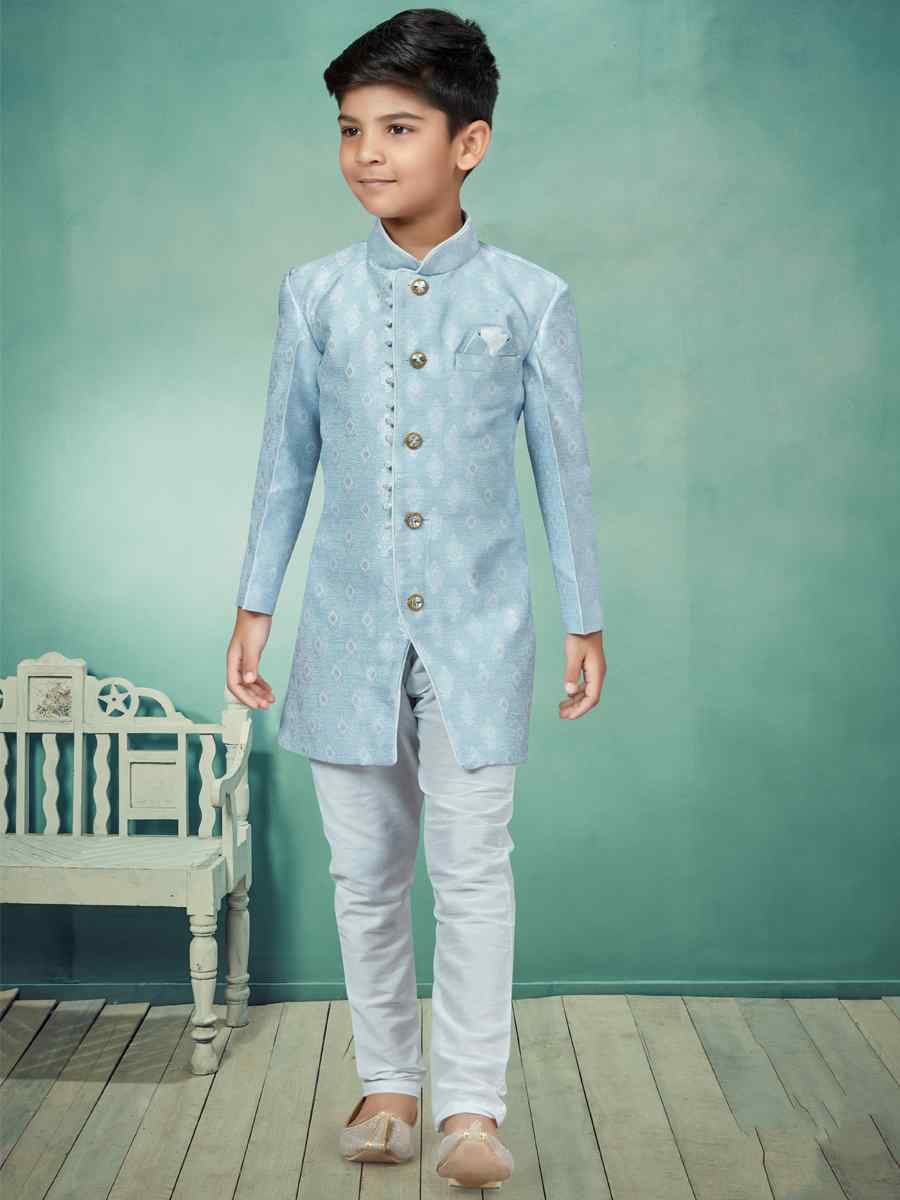 Sky Heavy Banarasi Jacquard Embroidered Party Festival Kurta Pyjama Boys Wear