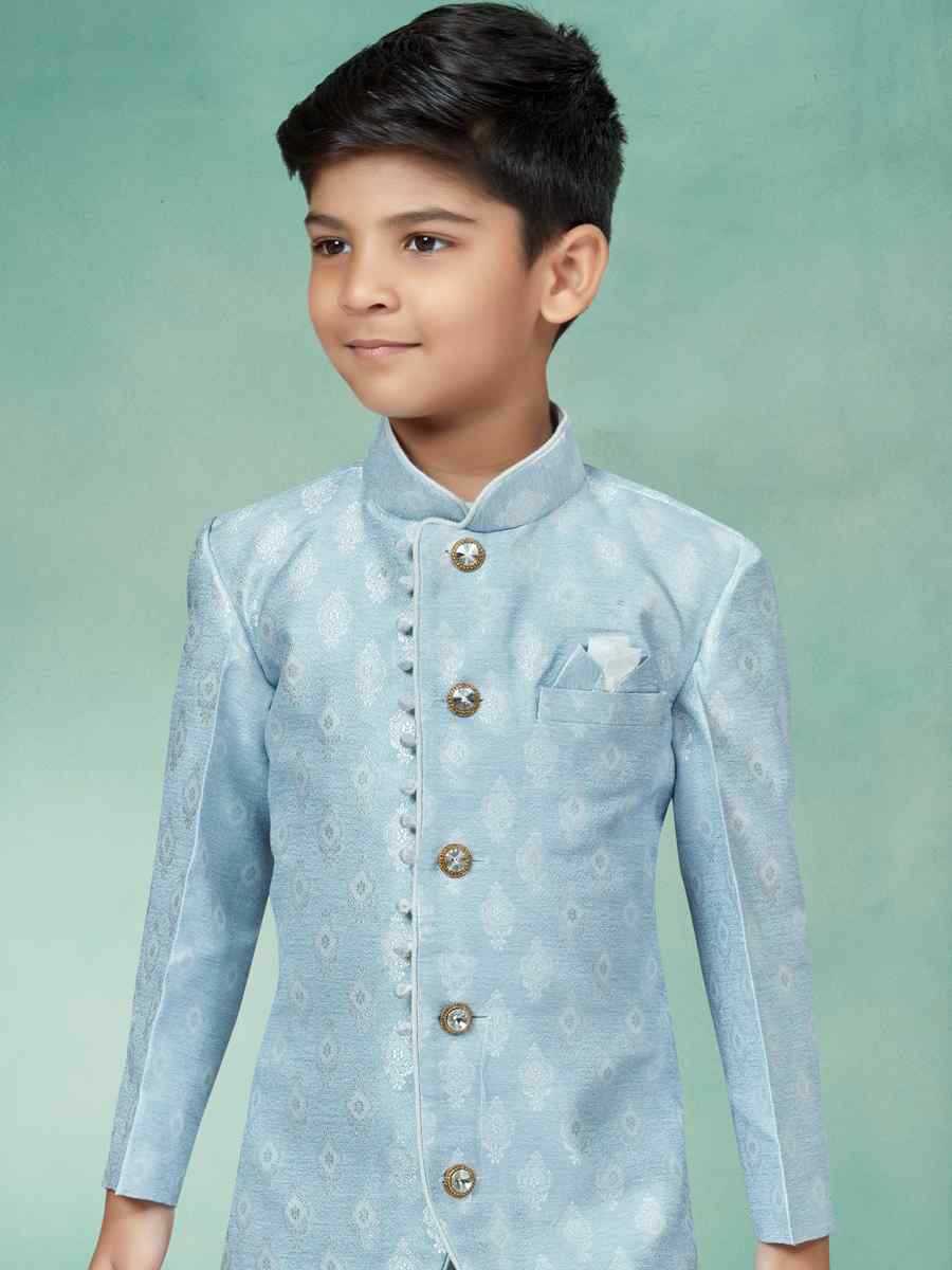 Sky Heavy Banarasi Jacquard Embroidered Party Festival Kurta Pyjama Boys Wear