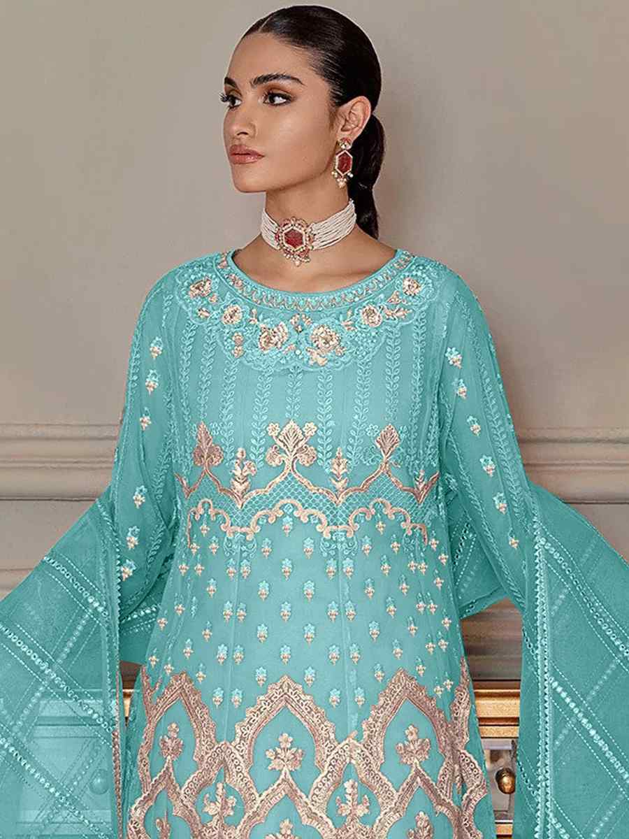 Sky Heavy Butterfly Net Embroidered Festival Party Palazzo Pant Salwar Kameez