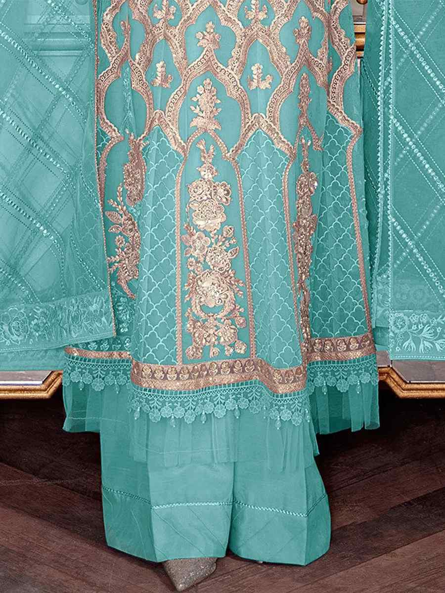 Sky Heavy Butterfly Net Embroidered Festival Party Palazzo Pant Salwar Kameez