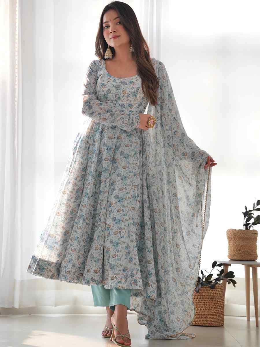 Sky Heavy Chiffon Printed Festival Casual Ready Anarkali Salwar Kameez