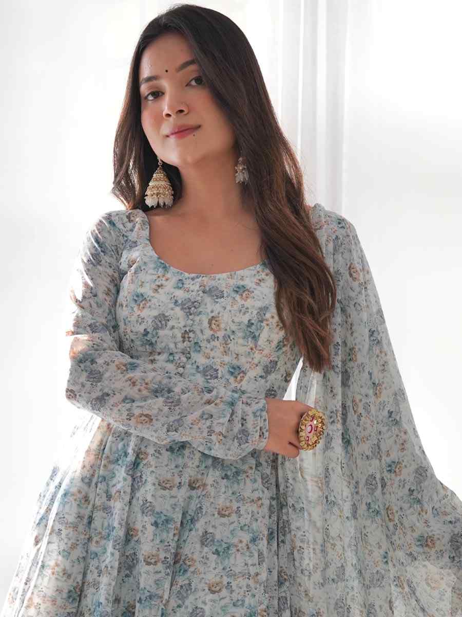 Sky Heavy Chiffon Printed Festival Casual Ready Anarkali Salwar Kameez