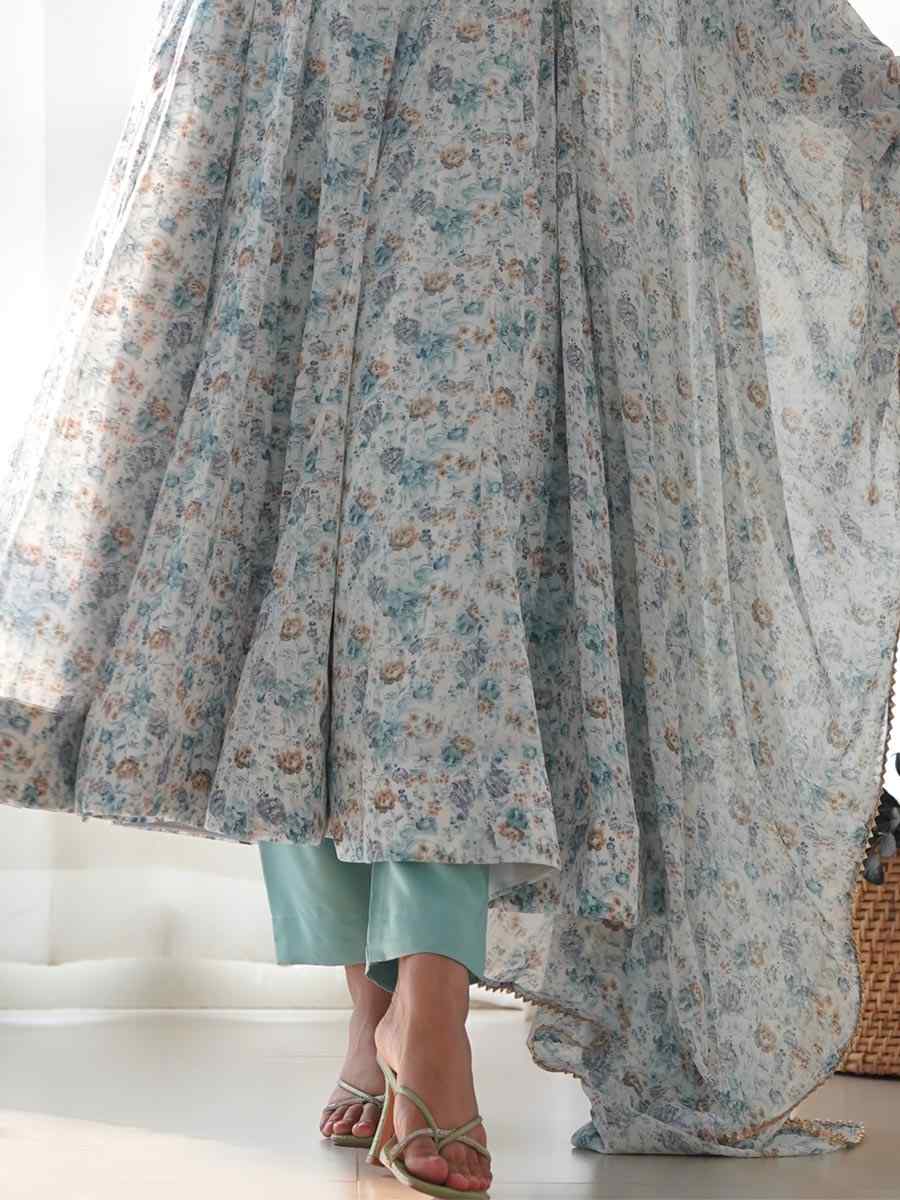 Sky Heavy Chiffon Printed Festival Casual Ready Anarkali Salwar Kameez