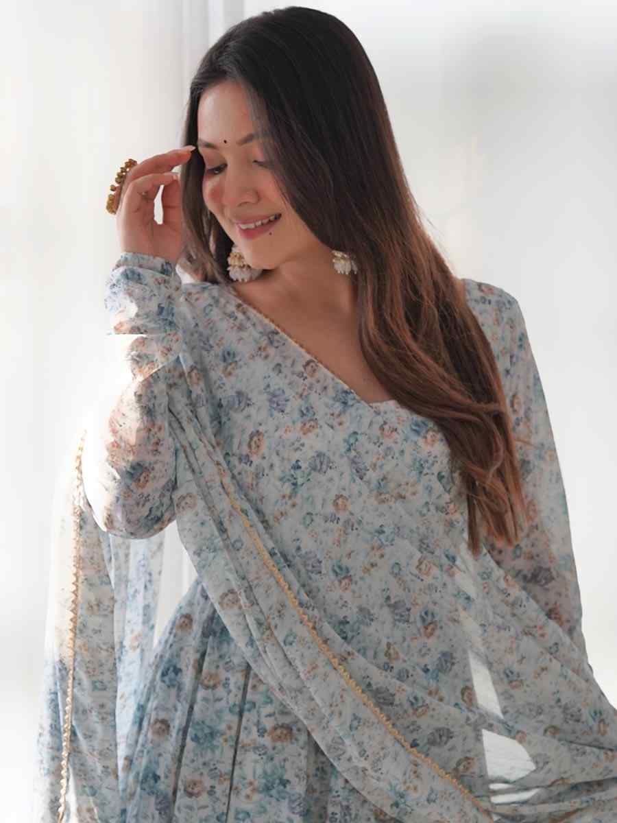 Sky Heavy Chiffon Printed Festival Casual Ready Anarkali Salwar Kameez