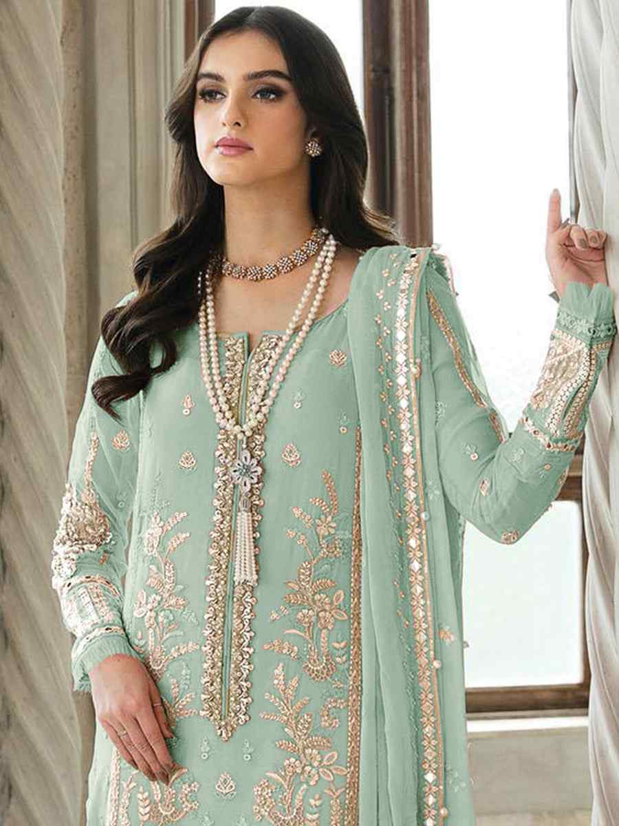 Sky Heavy Faux Georgette Embroidered Festival Casual Pant Salwar Kameez