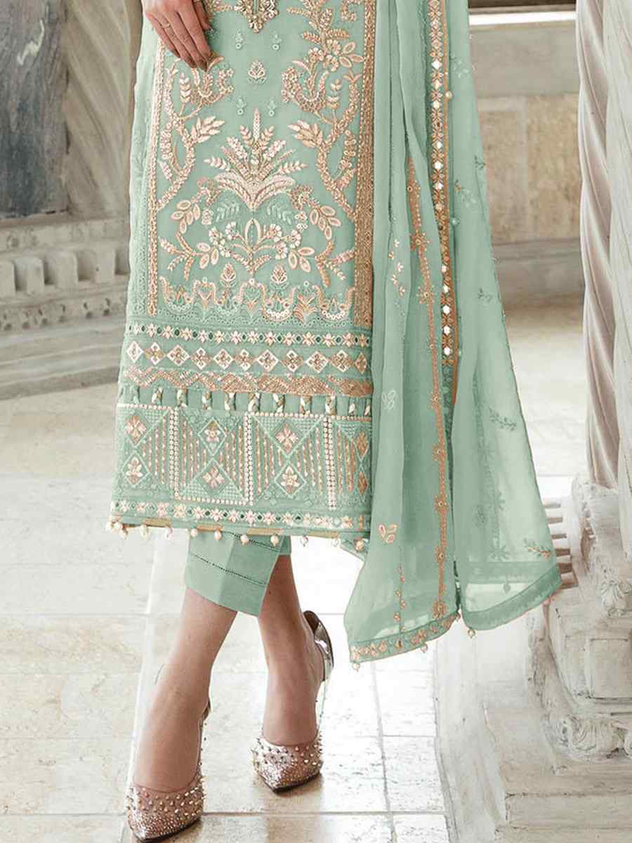 Sky Heavy Faux Georgette Embroidered Festival Casual Pant Salwar Kameez