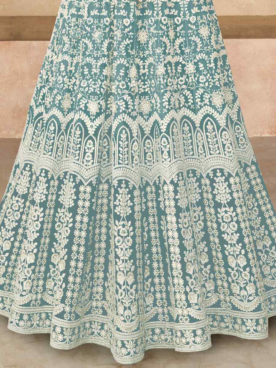 Sky Heavy Faux Georgette Embroidered Festival Wedding Anarkali Salwar Kameez