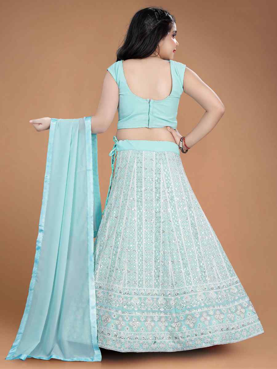 Sky Heavy Faux Georgette Embroidered Wedding Festival Lehengas Girls Wear