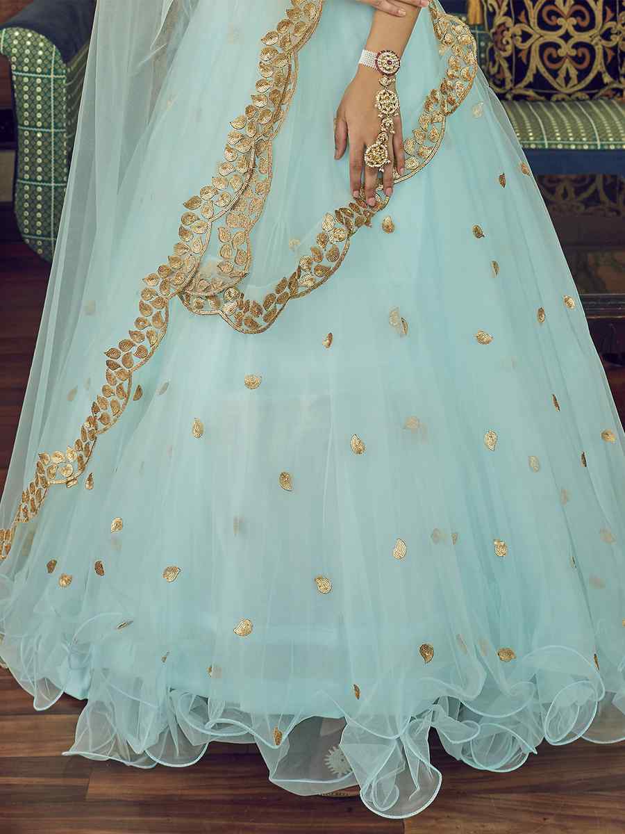 Sky Heavy Nylon Net Embroidered Party Wear Festival Circular Lehenga Choli